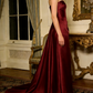 Vintage Burgundy Satin Evening Gown A-Line Strapless Prom Dress DP7773
