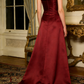 Vintage Burgundy Satin Evening Gown A-Line Strapless Prom Dress DP7773