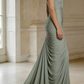 Vintage Sage Green Spaghetti Strap Chiffon Evening Gown Pleated V-Neck Prom Dress DP7775