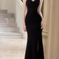 Vintage Black Spaghetti Strap Sweetheart Mermaid Evening Gown Mesh Studded Beaded Slit Prom Dress DP7776