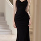 Vintage Black Spaghetti Strap Sweetheart Mermaid Evening Gown Mesh Studded Beaded Slit Prom Dress DP7776