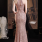 Vintage Rose Gold Sequin Gown Halter-Neck Sheath Prom Dress DP7780