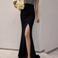 Vintage Black & Silver Sequin Sweetheart Evening Gown High Slit Mermaid Prom Dress DP7782