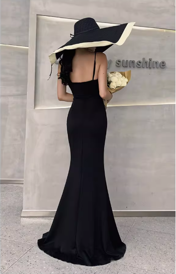 Vintage Black & Silver Sequin Sweetheart Evening Gown High Slit Mermaid Prom Dress DP7782
