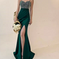 Vintage Black & Silver Sequin Sweetheart Evening Gown High Slit Mermaid Prom Dress DP7782