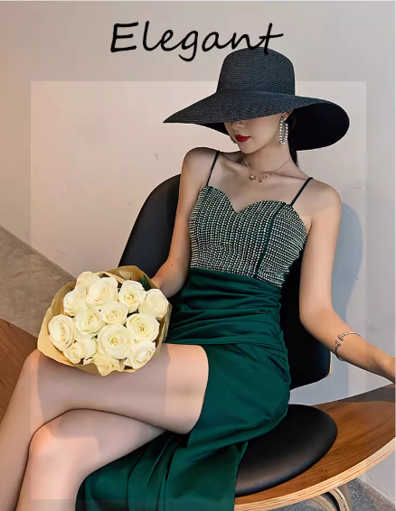 Vintage Black & Silver Sequin Sweetheart Evening Gown High Slit Mermaid Prom Dress DP7782