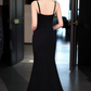 Vintage Black Glitter Mermaid Evening Gown Beaded Sweetheart Spaghetti Strap Prom Dress DP7784