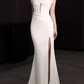 Vintage White Sparkle Halter-Neck Evening Gown Keyhole Cutout Mermaid Prom Dress DP7789