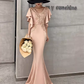 Elegant Satin Mermaid Appliqued Beaded Evening Dress V-Neck Flutter Sleeve Prom Dress DP7795