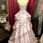 Gorgeous Pink Sweet 16 Quinceanera Sweetheart Strapless A-Line Floor-length Tiered Prom Dress Evening Dress Ball Gown DP6375