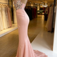 Robe de bal sirène longue rose élégante à paillettes, F04818