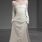 Vintage Ivory Sheath Sheer Long Sleeve Square Neck Tulle Wedding Dress DP7797