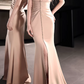 Elegant Mermaid Feather Trim Evening Gown Spaghetti Strap Satin Prom Dress DP7800