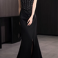 Elegant Black Mermaid Evening Gown Beaded Square Neck Satin Prom Dress DP7801