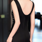 Elegant Black Mermaid Evening Gown Beaded Square Neck Satin Prom Dress DP7801