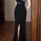 Elegant Black Mermaid Evening Gown Beaded Sweetheart Spaghetti Strap Slit Prom Dress DP7803