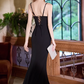 Elegant Black Mermaid Evening Gown Beaded Sweetheart Spaghetti Strap Slit Prom Dress DP7803