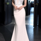 Elegant Ivory Mermaid Evening Gown Deep V-Beaded Bodice Satin Prom Dress DP7805