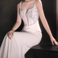 Elegant Ivory Mermaid Evening Gown Deep V-Beaded Bodice Satin Prom Dress DP7805
