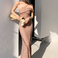 Glamorous Rose Gold Sequin Mermaid Off-the-Shoulder Evening Gown High Slit Prom Dress DP7808