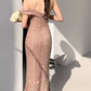 Glamorous Rose Gold Sequin Mermaid Off-the-Shoulder Evening Gown High Slit Prom Dress DP7808