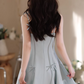 Vintage Light Blue Bow-Detailed A-Line Sweet Spaghetti Strap Homecoming Dress DP7809