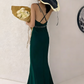 Glamorous Emerald Green Beaded Satin Mermaid Evening Gown V-Neck Spaghetti Strap Beaded Belt Prom Dress DP7811