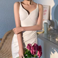 Vintage White Satin Mermaid Spaghetti Strap V-Neck High Slit Wedding Dress DP7816