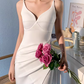 Vintage White Satin Mermaid Spaghetti Strap V-Neck High Slit Wedding Dress DP7816
