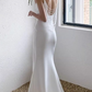Vintage White Satin Mermaid Spaghetti Strap V-Neck High Slit Wedding Dress DP7816