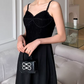 Vintage Black A-Line Midi Evening Gown Spaghetti Strap Prom Dress Prom Dress DP7817