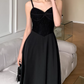 Vintage Black A-Line Midi Evening Gown Spaghetti Strap Prom Dress Prom Dress DP7817