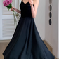 Vintage Black A-Line Midi Evening Gown Spaghetti Strap Prom Dress Prom Dress DP7817