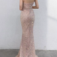 Elegant Pink Sequin Mermaid Evening Gown Spaghetti Strap Deep V-Neck Prom Dress DP7827