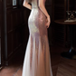 Elegant Rose Gold Sequin Mermaid Evening Gown with Tulle Train Spaghetti Strap Sweetheart Prom Dress DP7824