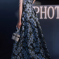 Elegant Floral Print Strapless Evening Gown Pearl-Accented Formal Prom Dress DP7825