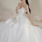 Vintage Strapless A-Line Draped Chiffon Bodice & Flowy Organza Skirt Wedding Dress DP7829