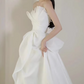 Vintage Strapless A-Line Draped Chiffon Bodice & Flowy Organza Skirt Wedding Dress DP7829