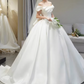 Vintage White Off-the-Shoulder Satin A-Line Wedding Dress DP7830