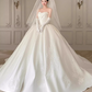 Vintage Ivory Strapless Satin Floral Embroidery Cathedral Veil Wedding Dress DP7831