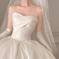 Vintage Ivory Strapless Satin Floral Embroidery Cathedral Veil Wedding Dress DP7831
