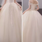 Vintage Ivory Off-the-Shoulder Glitter Tulle Beaded Bodice A-Line Wedding Dress DP7826