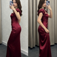 Elegant Satin Square Neck Evening Gown Puff Sleeve Ruched Sheath Wedding Guest Dress DP3762