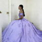 Glamouröses, lilafarbenes, schulterfreies Ballkleid mit Stickereien, Tüllspitze und Applikationen für Sweet 16, Quinceañera DS4600
