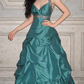 Elegant Emerald Green Straps Beaded Prom Dress Ruched Taffeta Sweet 15 Quinceanera Ball Gown DP7841