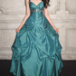 Elegant Emerald Green Straps Beaded Prom Dress Ruched Taffeta Sweet 15 Quinceanera Ball Gown DP7841