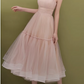 Beautiful Spaghetti Strap A-Line Midi Dress Tiered Tulle Formal Gown for Bridal Shower & Garden Party DP7850
