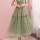 Beautiful Spaghetti Strap A-Line Midi Dress Tiered Tulle Formal Gown for Bridal Shower & Garden Party DP7850