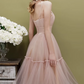 Beautiful Spaghetti Strap A-Line Midi Dress Tiered Tulle Formal Gown for Bridal Shower & Garden Party DP7850