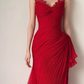 Beautiful Crimson Red Strapless Sweetheart Mermaid Gown Pleated Chiffon Formal Dress DP7852